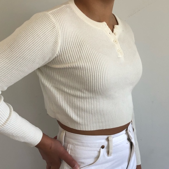 Brandy Melville ribbed white long sleeve top - Picture 4 of 4
